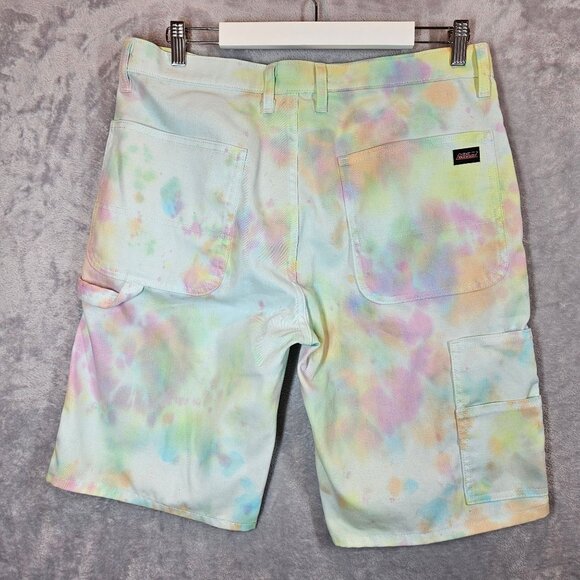 Dickies Pastel Tie Dye Cargo Shorts Womens 34 Multi Color Cotton Blend Bermuda - Picture 2 of 12
